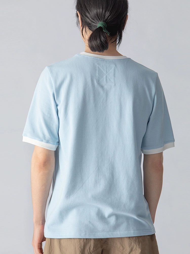 Original new men's casual knitted trendy brand ribbed short-sleeved fitted T-shirt