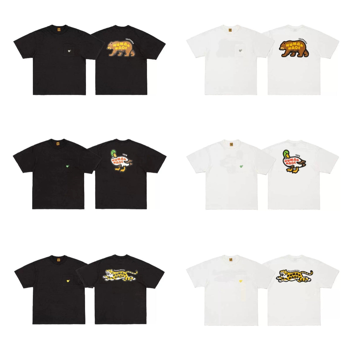 Japanese slub cotton summer animal cute print short-sleeved T-shirt weight 280g