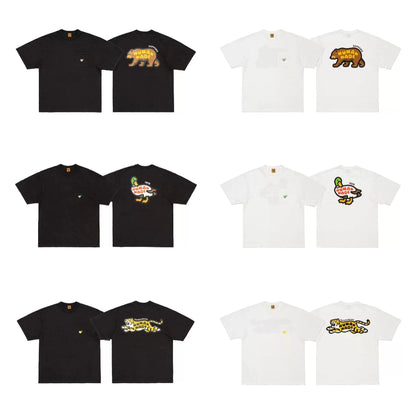 Japanese slub cotton summer animal cute print short-sleeved T-shirt weight 280g