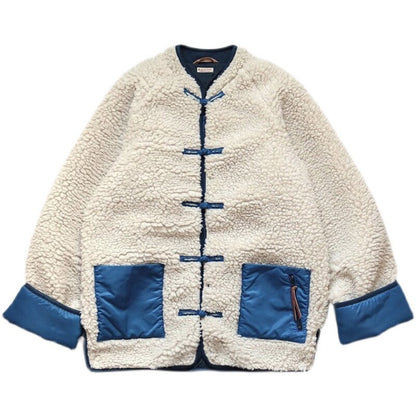 Japanese Artisan Tang Suit Fleece Jacket – Oversized Lamb Wool Lined Unisex Coat