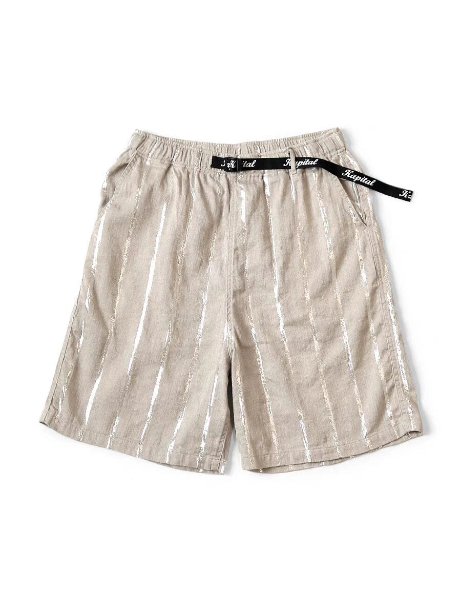 Linen Chunky Striped Shorts – Bright Color Drawstring Elastic Waist Japanese Streetwear