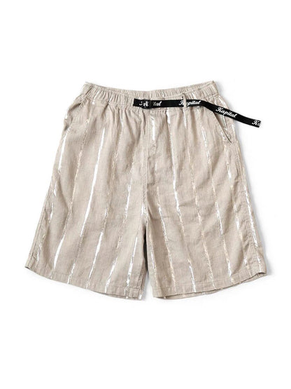Linen Chunky Striped Shorts – Bright Color Drawstring Elastic Waist Japanese Streetwear