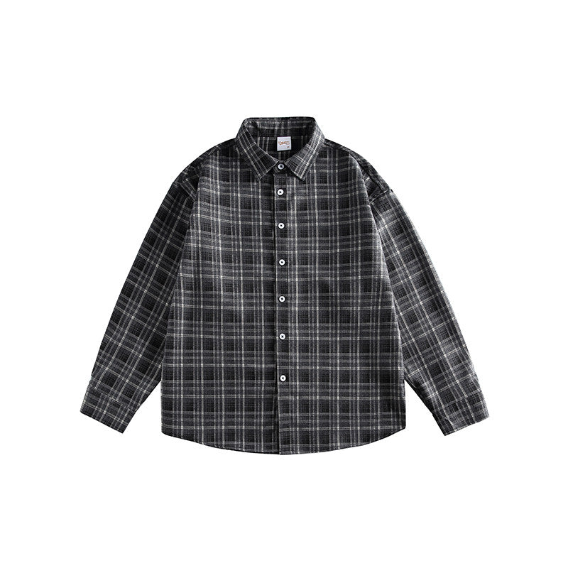 Japanese Vintage Plaid Long Sleeve Lapel Shirt Jacket – Loose Unisex Casual
