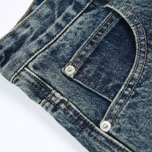 American heavyweight washed men's pants patch embroidery design jeans men's new loose casual pants straight-leg trousers