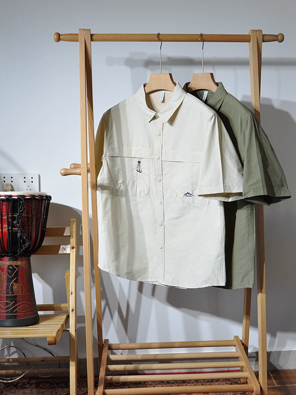 Mountain outdoor embroidery cargo shirt Hong Kong fan energy pocket Japanese loose casual sunscreen short-sleeved shirt jacket