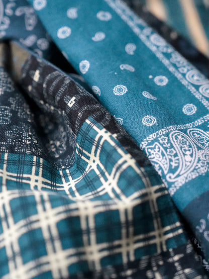 Japanese Paisley Patchwork Scarf – Cotton Linen Double-Layer Wrap