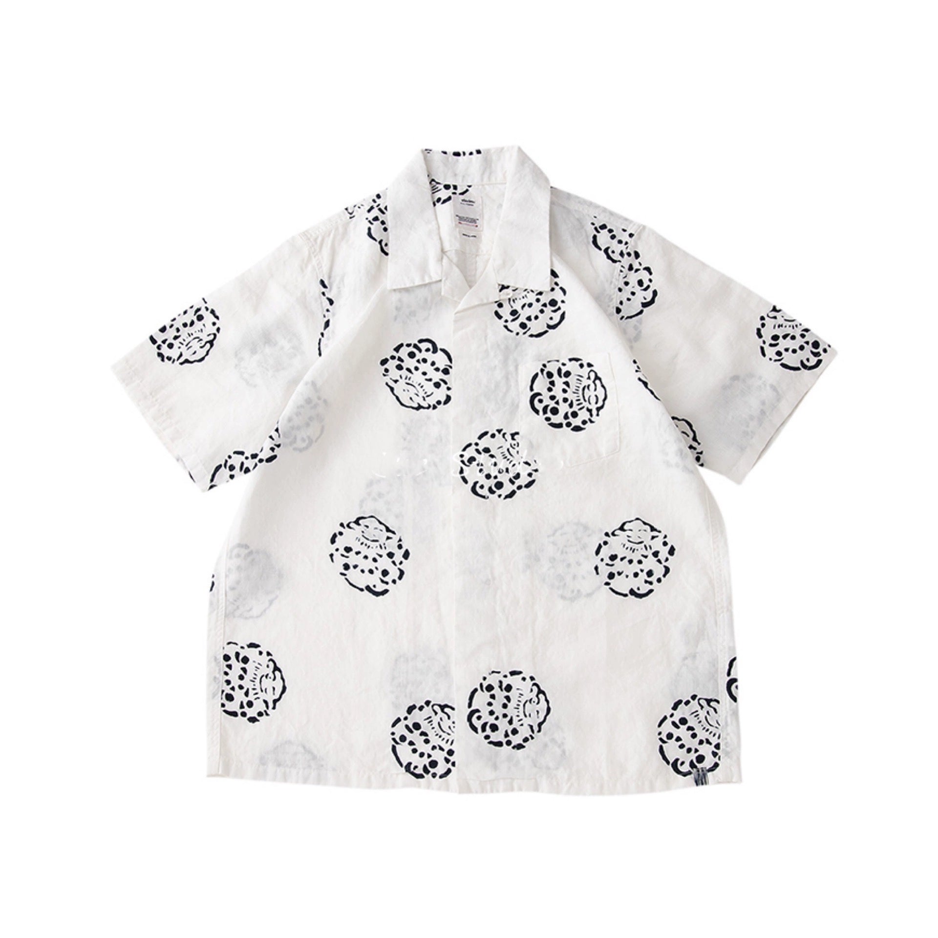 Nakamura limited Hawaiian clouds casual Japanese black and white linen short-sleeved shirt