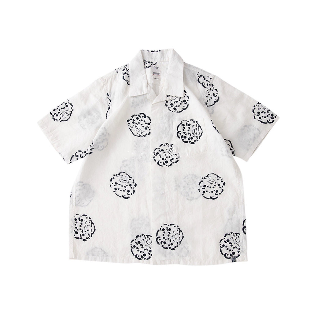 Nakamura limited Hawaiian clouds casual Japanese black and white linen short-sleeved shirt