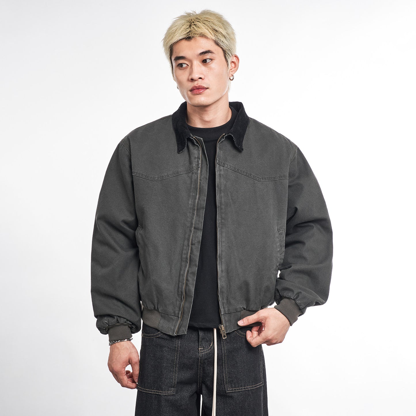 Detroit Cargo Denim Padded Winter Jacket – Retro Lapel Unisex