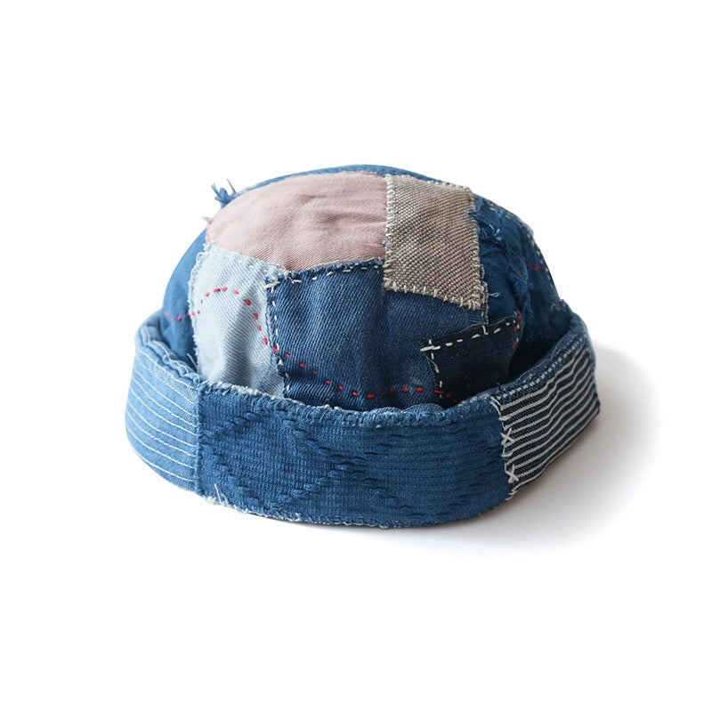 Japanese original designer ancient cloth stitching melon leather hat Japanese retro blue dyed old hat men and women personality trend