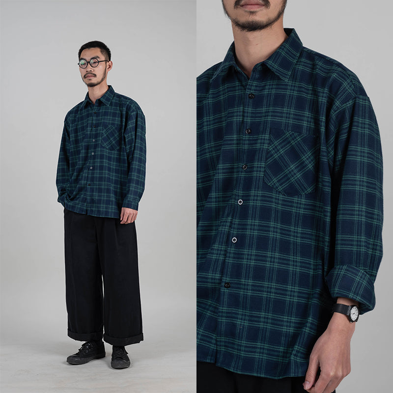 Shirt men's woolen plaid shirt Japanese literary retro loose coat tide inner wear