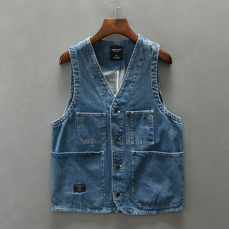 High-quality cotton overalls vest men's spring and summer thin trendy casual loose large size sleeveless vest shoulder horse clip