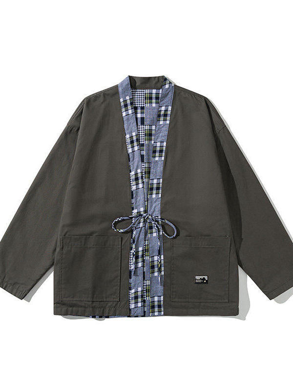Japanese retro splicing double-sided wearing robe casual coat