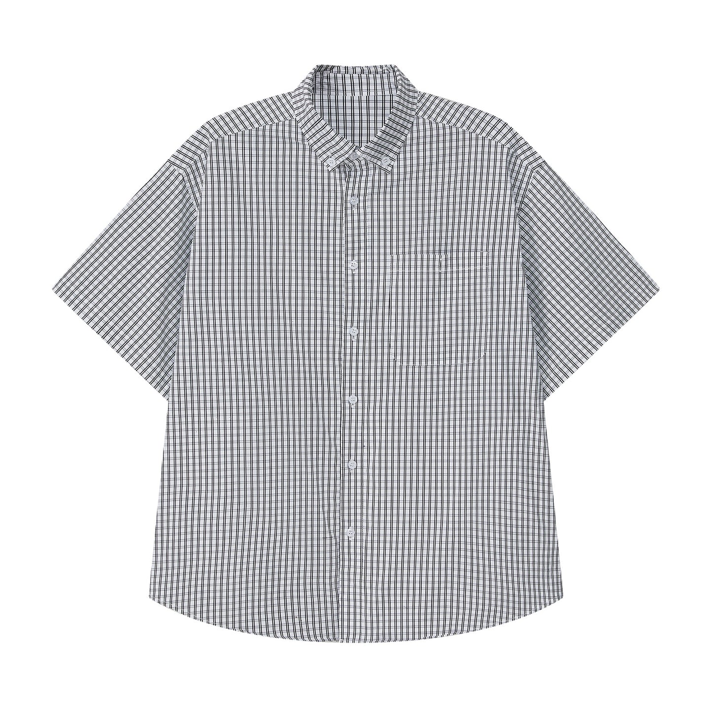Summer New Japanese retro plaid short-sleeved shirts for men and women silhouette loose casual shirts outer
