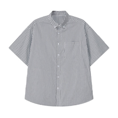 Summer New Japanese retro plaid short-sleeved shirts for men and women silhouette loose casual shirts outer