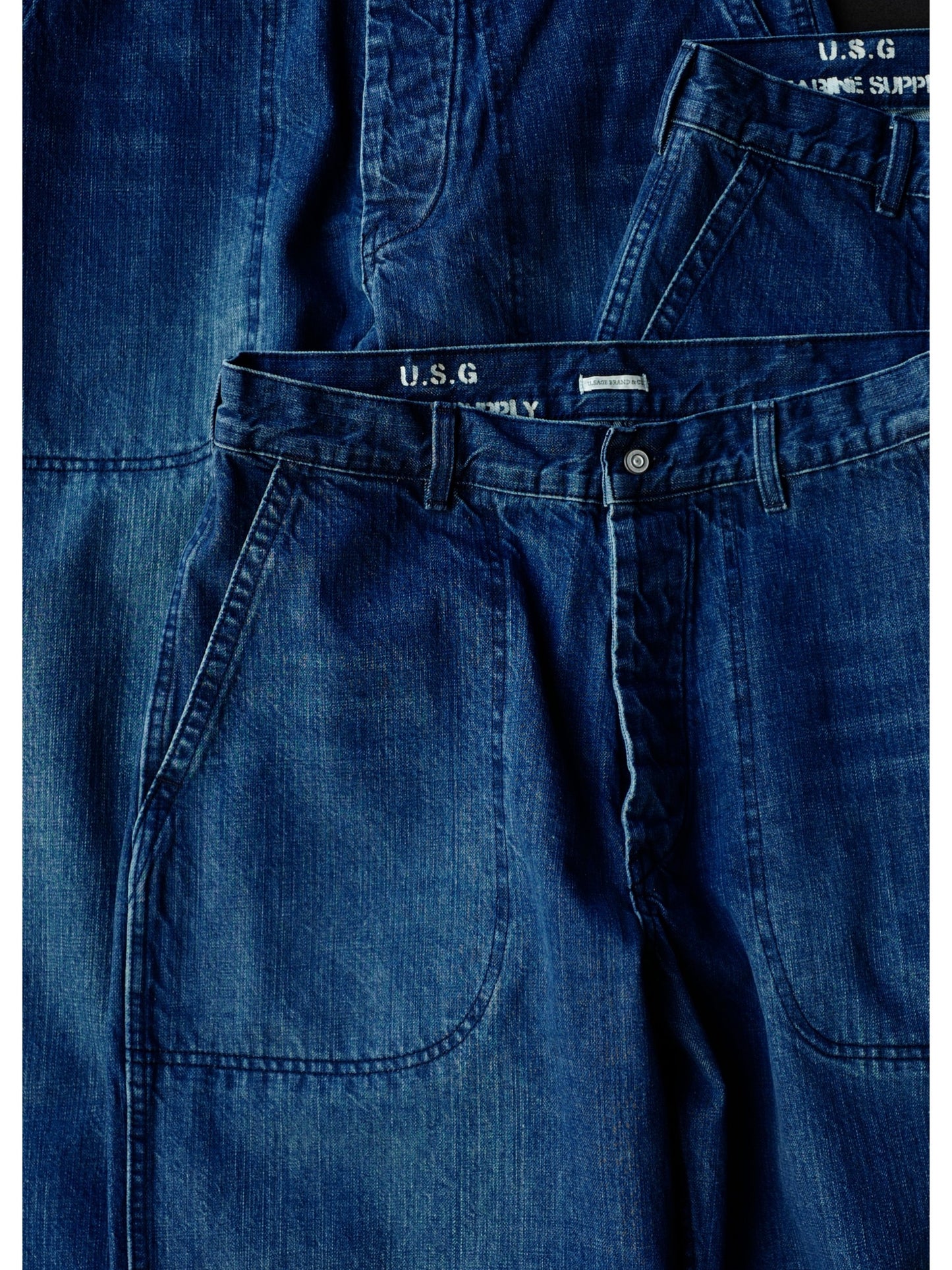 SS26 Navy Denim Jeans - Yamalin Vintage Washed 13oz Bamboo Weave Deck Jeans