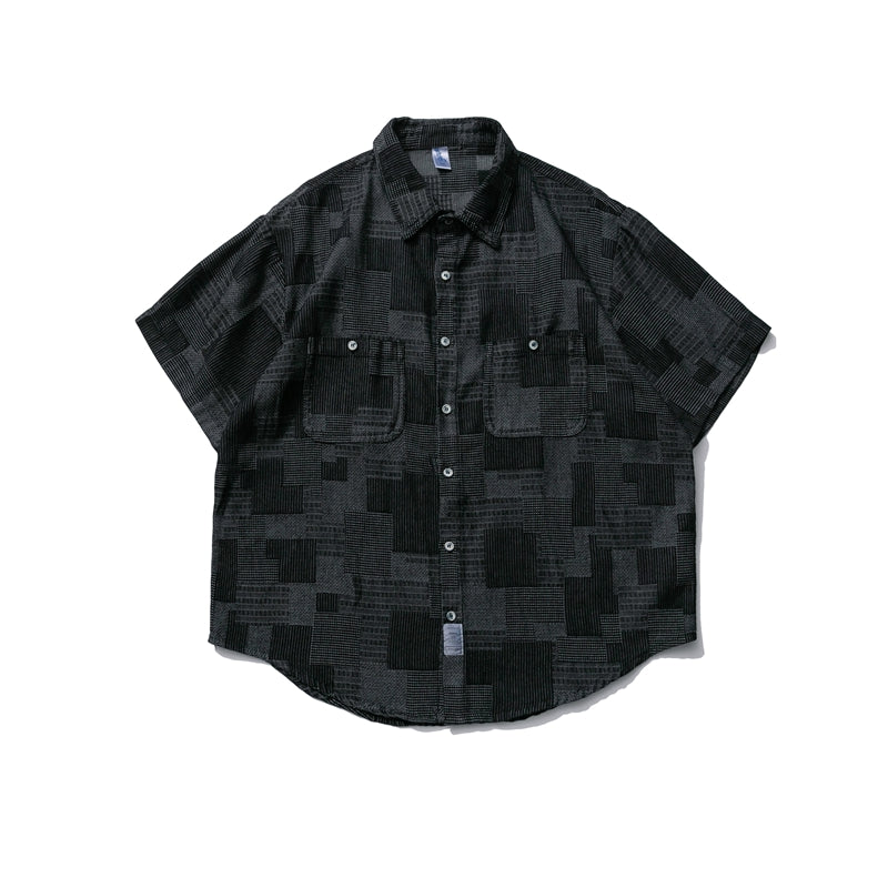 Japanese denim cargo shirt, distressed carat cloth blue-dyed short-sleeved shirt, retro loose shirt