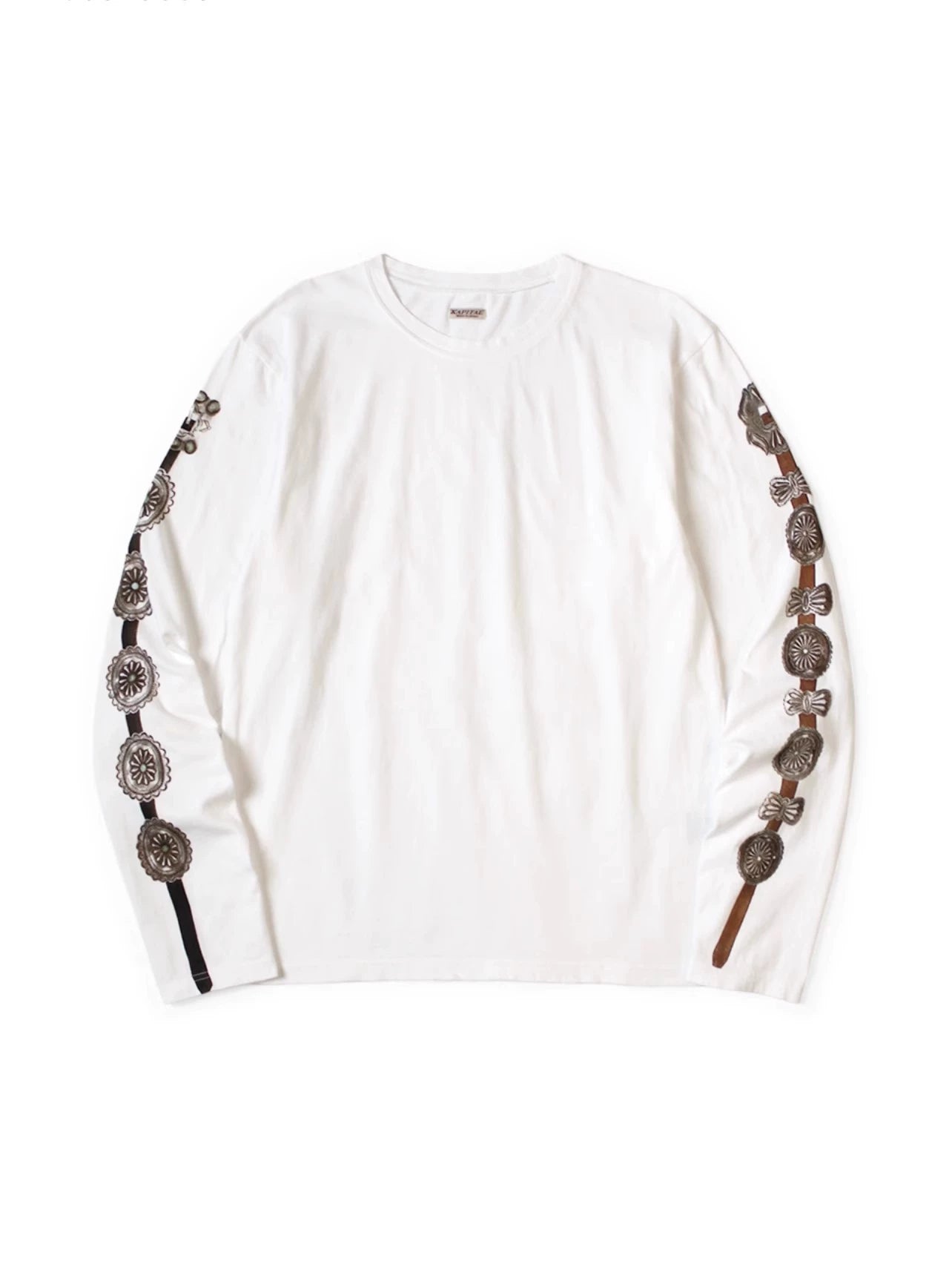 Kapital 25AW Japanese Casual Long Sleeve Tee - Jersey Cotton Belt Print Crew Neck Loose Top