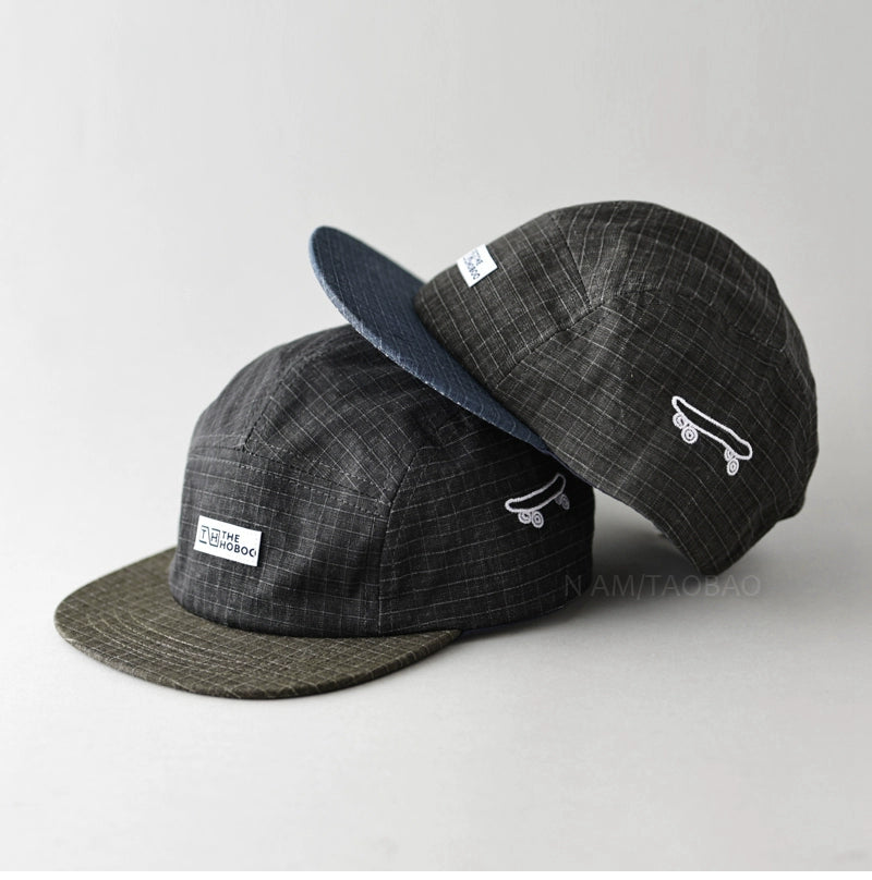 Spring new retro check, color-block flat-brimmed baseball caps, unisex casual and versatile sunshade peaked hat tide