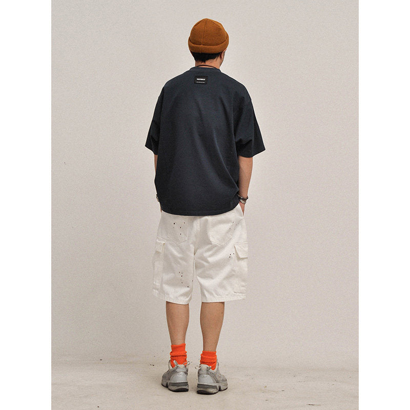 380G Heavyweight Cotton Crewneck Short Sleeve T-Shirt – Loose Solid Color Summer Tee for Men – Japanese vintage | yamalin clothes | Yamalinclothes