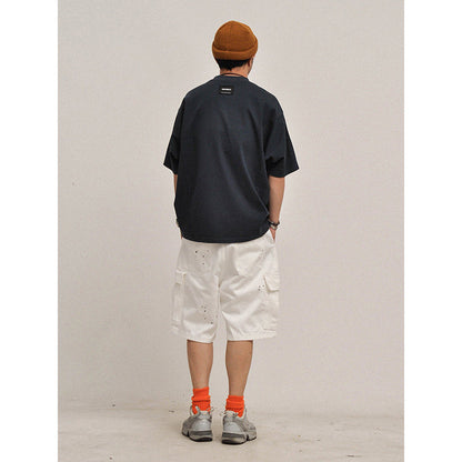 380G Heavyweight Cotton Crewneck Short Sleeve T-Shirt – Loose Solid Color Summer Tee for Men – Japanese vintage | yamalin clothes | Yamalinclothes