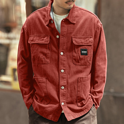 Vintage Chore Jacket Men – Washed Cotton Loose Cargo Workwear Shirt Jacket