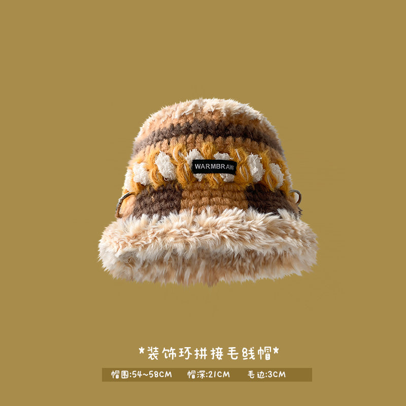Japanese designer joint retro knitted wool hat warm plush fisherman hat
