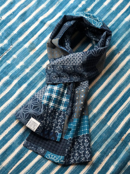 Japanese Paisley Patchwork Scarf – Cotton Linen Double-Layer Wrap