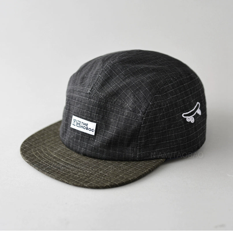 Spring new retro check, color-block flat-brimmed baseball caps, unisex casual and versatile sunshade peaked hat tide
