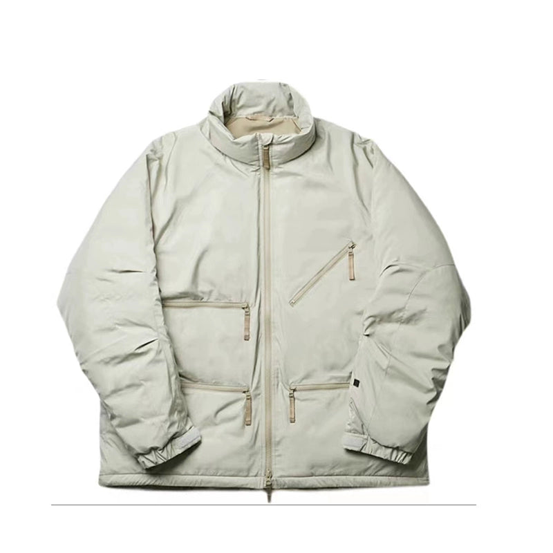Japanese functional wind zipper multi-bag stand-up collar down jacket white duck down men's and women's jacket jacket