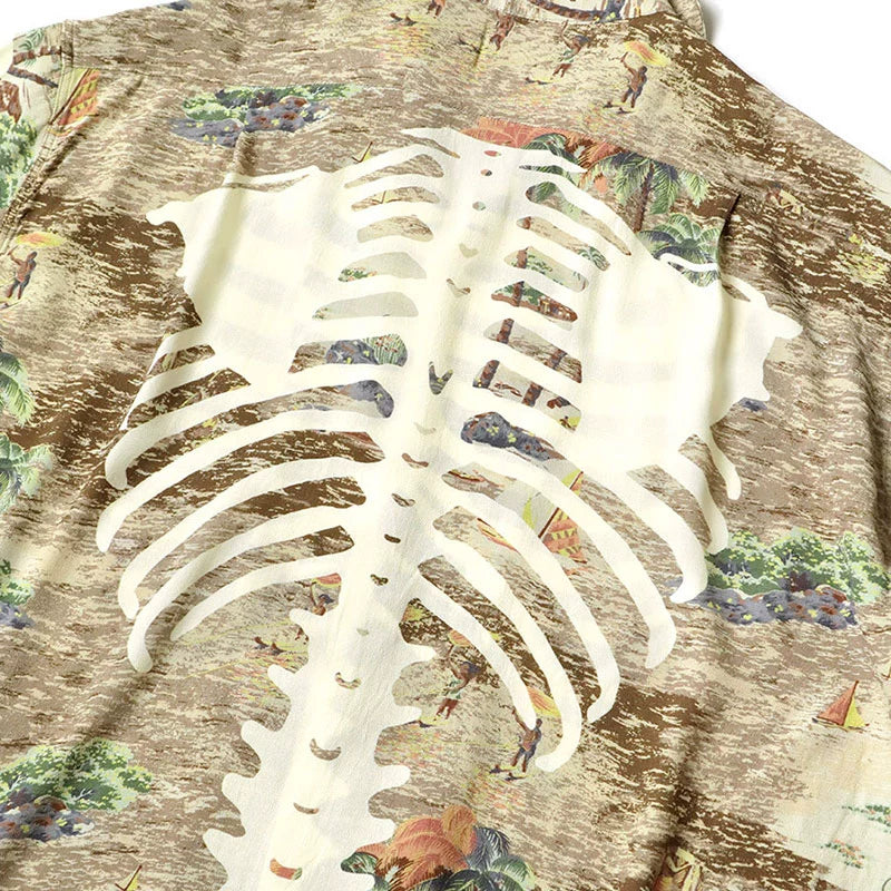 Japanese casual bone Hawaiian print Cuban collar loose short-sleeved shirt