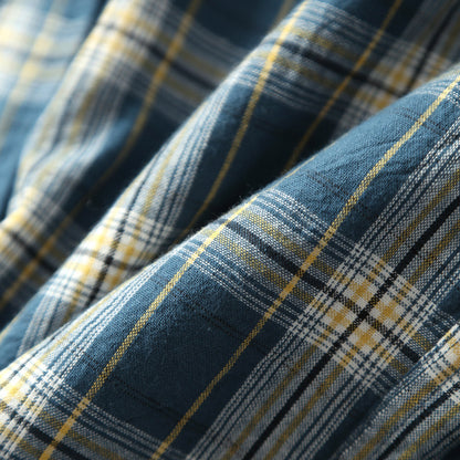 Washed Plaid Casual Shirt – American Retro Unisex Spring Autumn