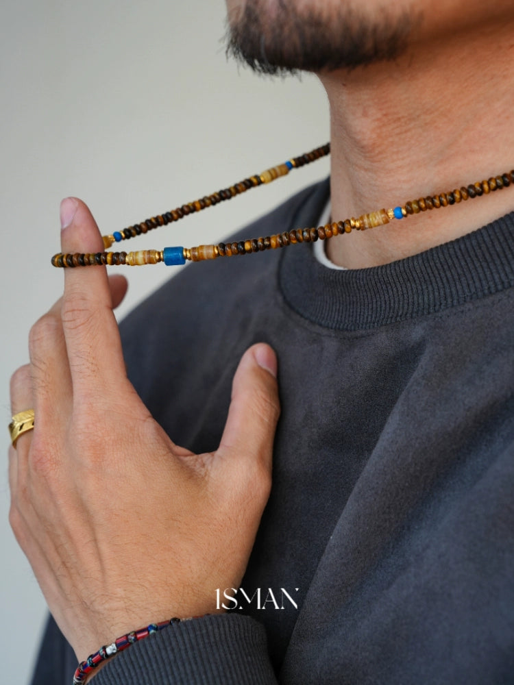 Original design retro niche tiger eye stone abacus bead necklace high-grade beaded natural stone