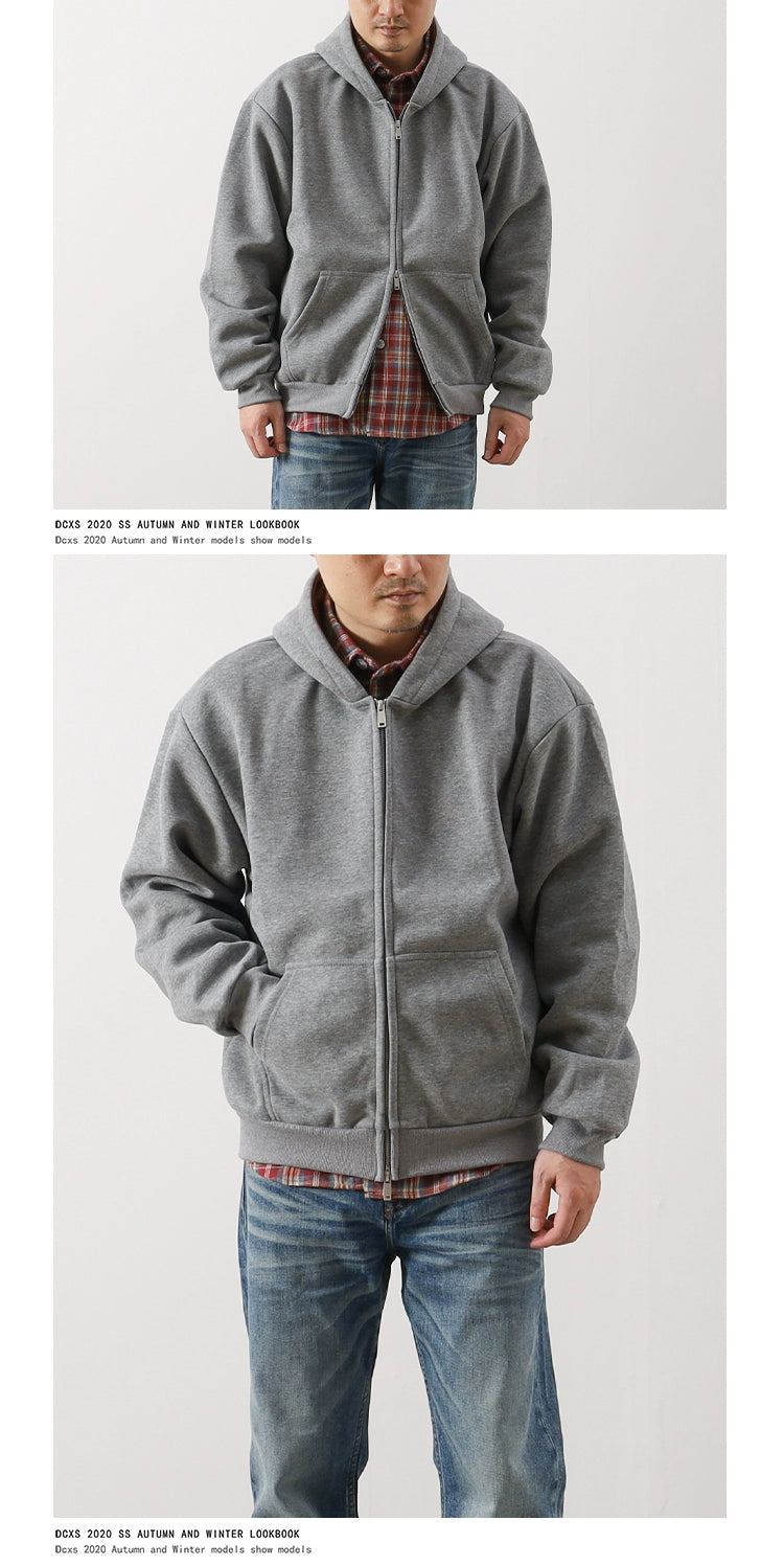 Heavy Contrast-Lined Hooded Cardigan – Short & Wide Loose Fit (Unisex)