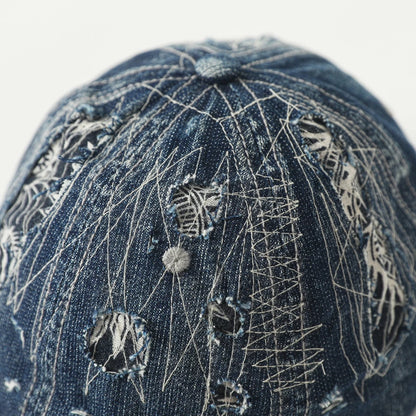 Niche designer brand: vintage ripped patch distressed denim hat, Japanese utility hat