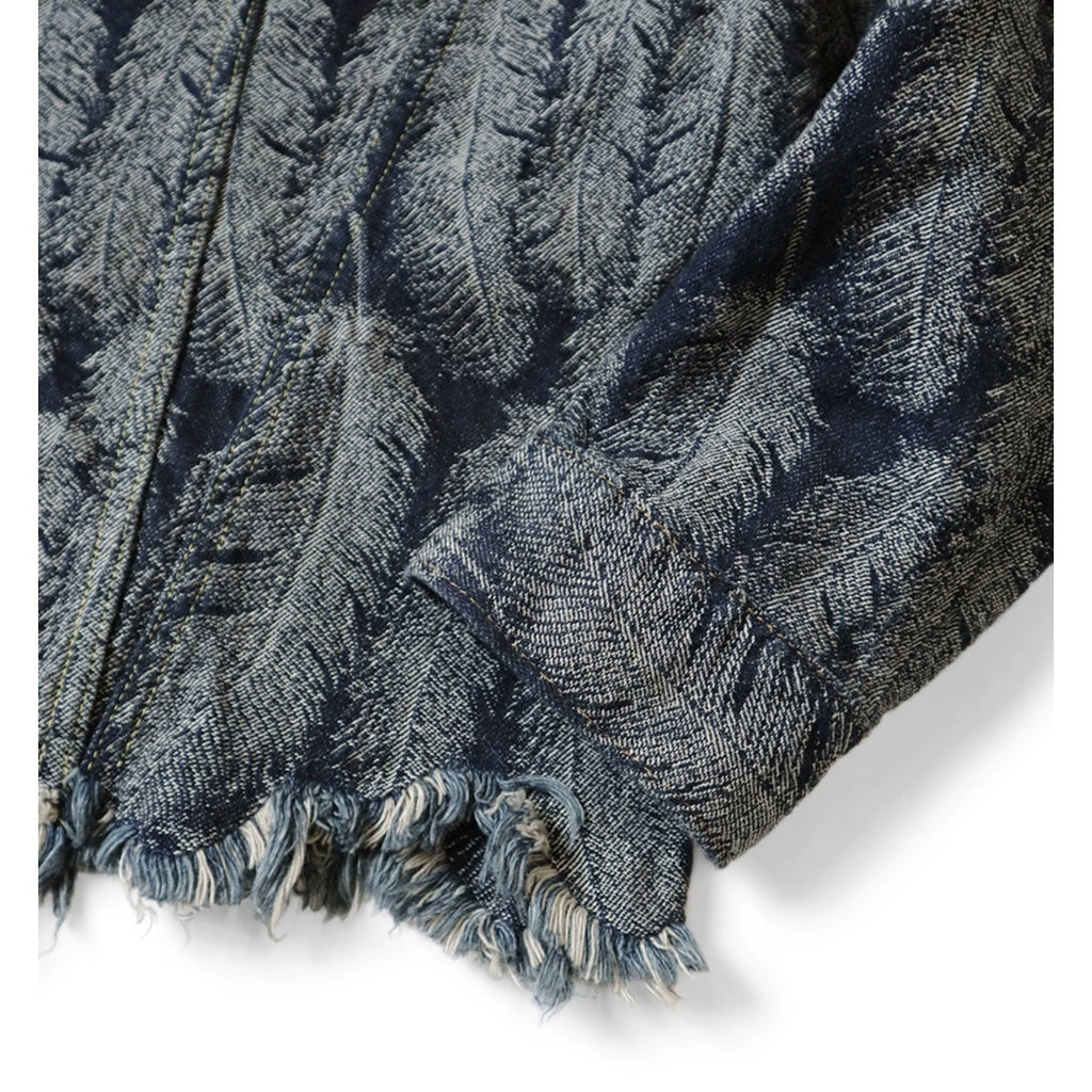 Japanese casual denim feather tassel destruction long-sleeved jacket