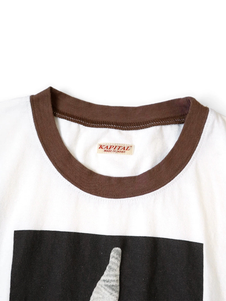 Japanese loose casual cotton heavyweight crewneck color-blocked doll monkey print short sleeve T-shirt