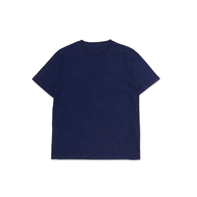 All cotton custom woven hand-made ancient pattern blue dyed short-sleeved T-shirt late night blue sky blue tee