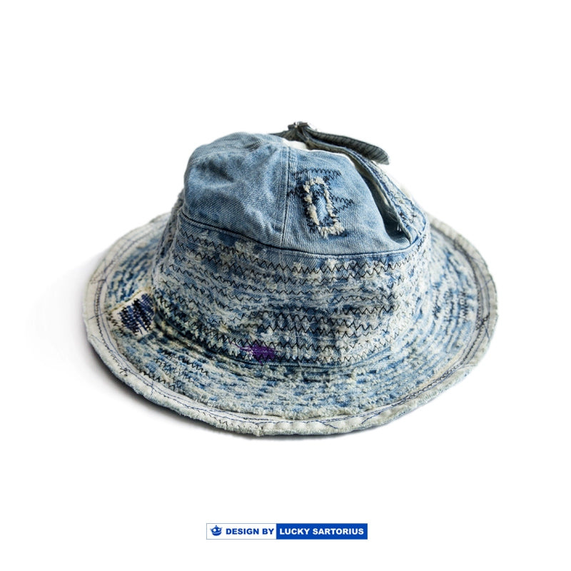 Old man and sea erosion fisherman hat denim retro sun hat complex denim fringe embroidery craft