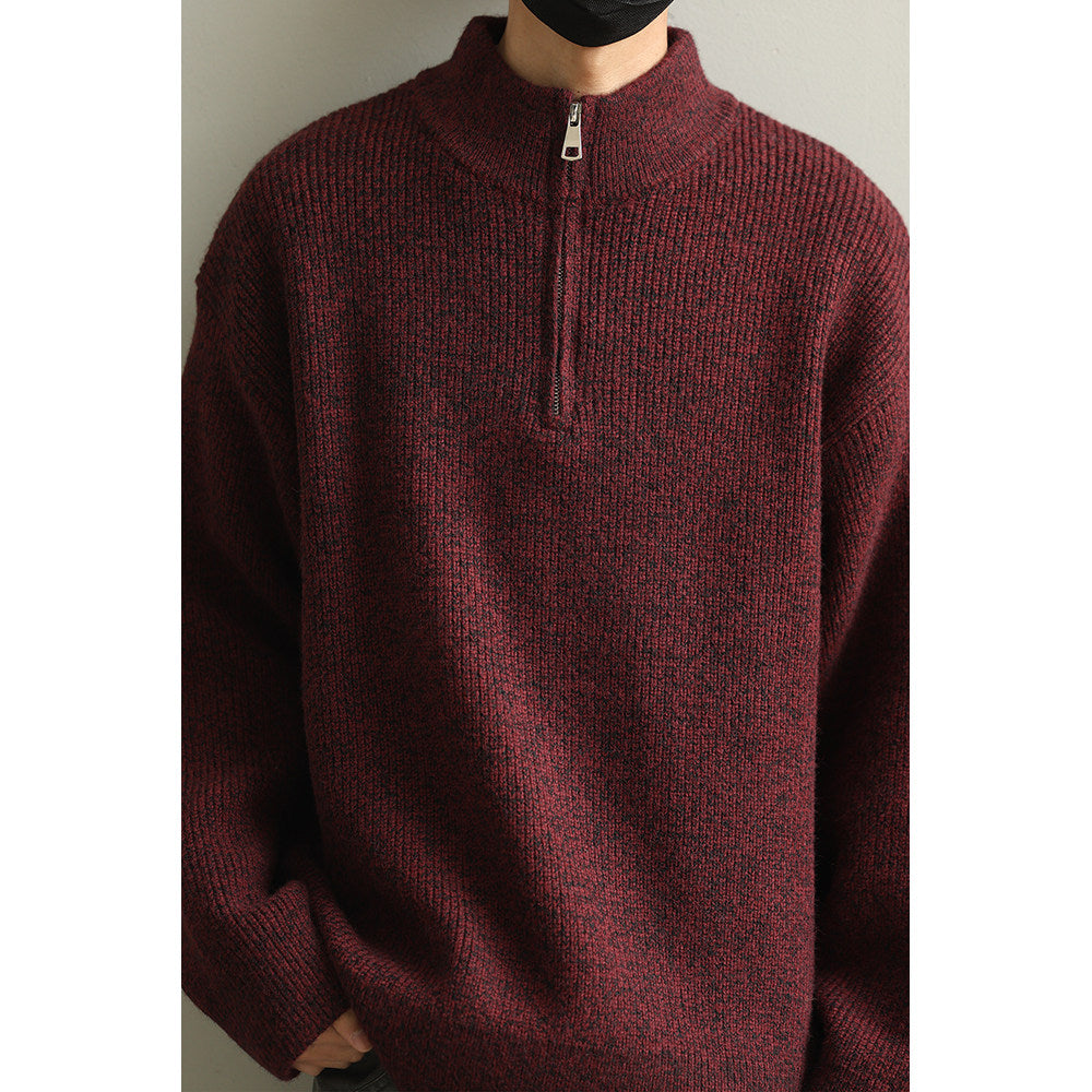 Stand Collar Half-Zip Pullover Sweater – Japanese Loose Unisex – Sweater pullover | japanese streetwear | vintage workwear | unisex | Yamalinclothes