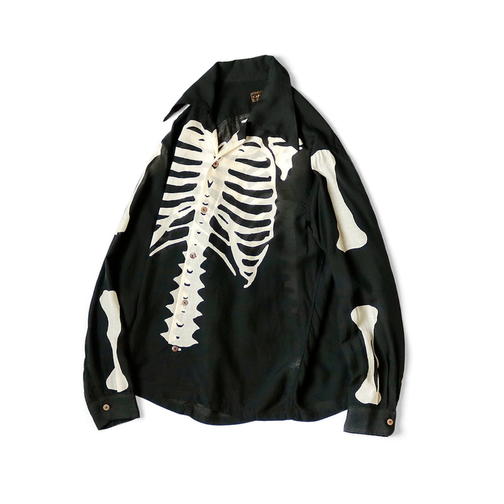 Japanese casual rayon loose bone print long sleeve lapel shirt