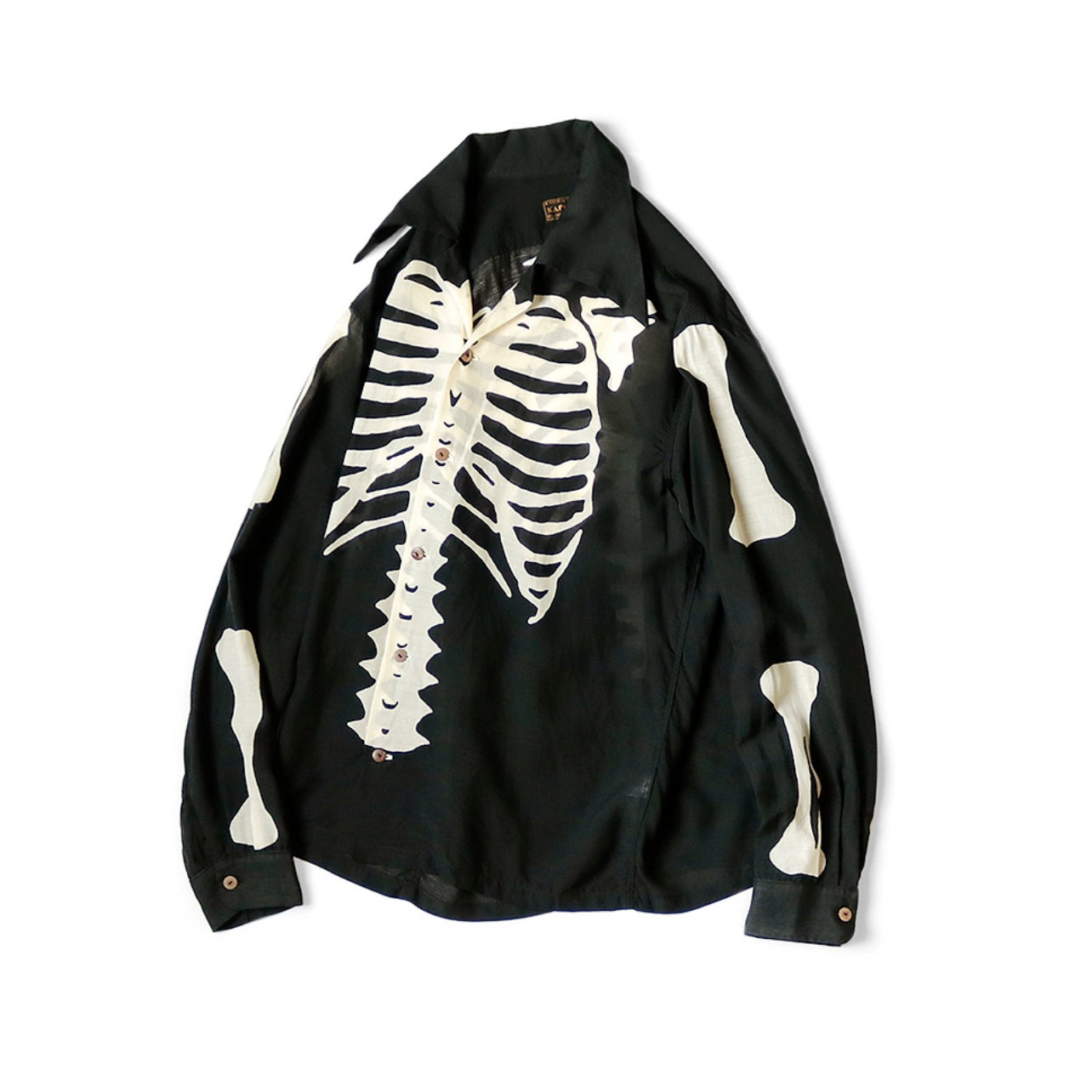 Japanese casual rayon loose bone print long sleeve lapel shirt