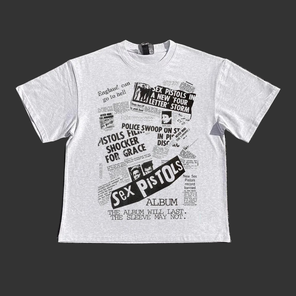 220GSM Punk Rock Graphic T-Shirt - Loose Fit Retro Streetwear Short Sleeve Tee for Men – Japanese vintage | yamalin clothes | Yamalinclothes