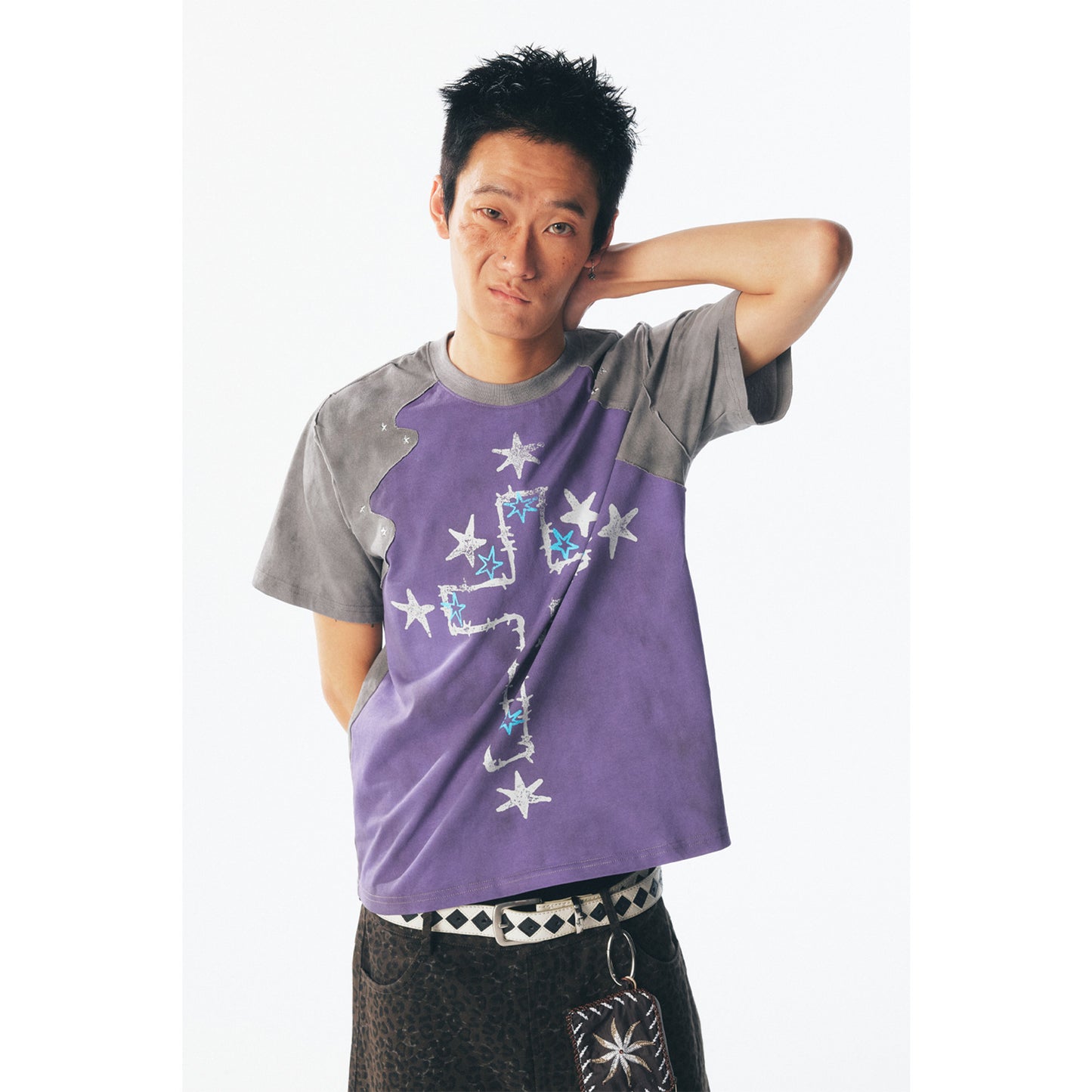 Irregularly patterned patchwork short-sleeved T-shirt – Japanese vintage | yamalin clothes | Yamalinclothes