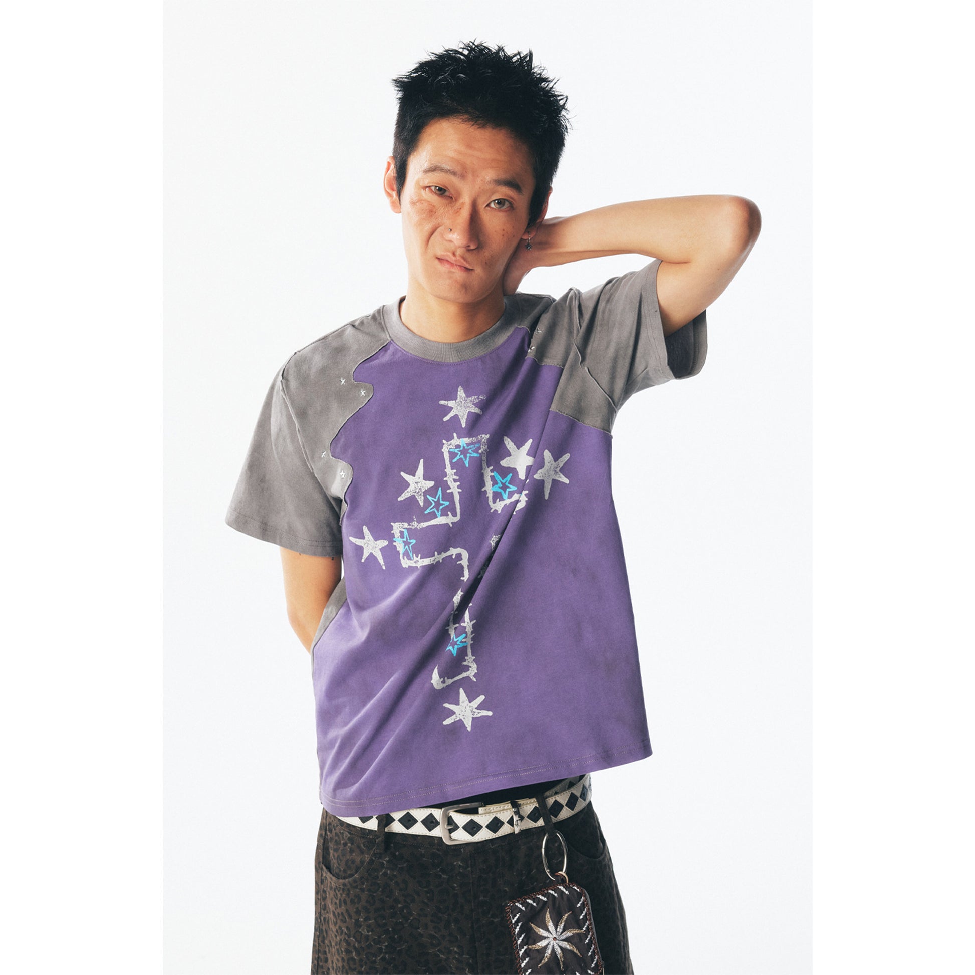 Irregularly patterned patchwork short-sleeved T-shirt – Japanese vintage | yamalin clothes | Yamalinclothes