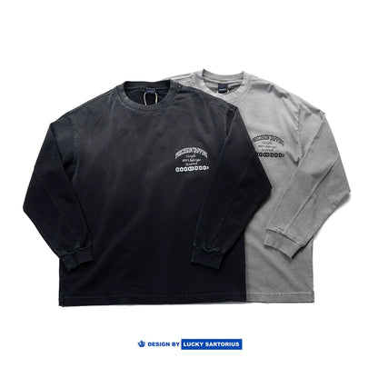 Distressed washed round neck pullover loose fit American style T-shirt