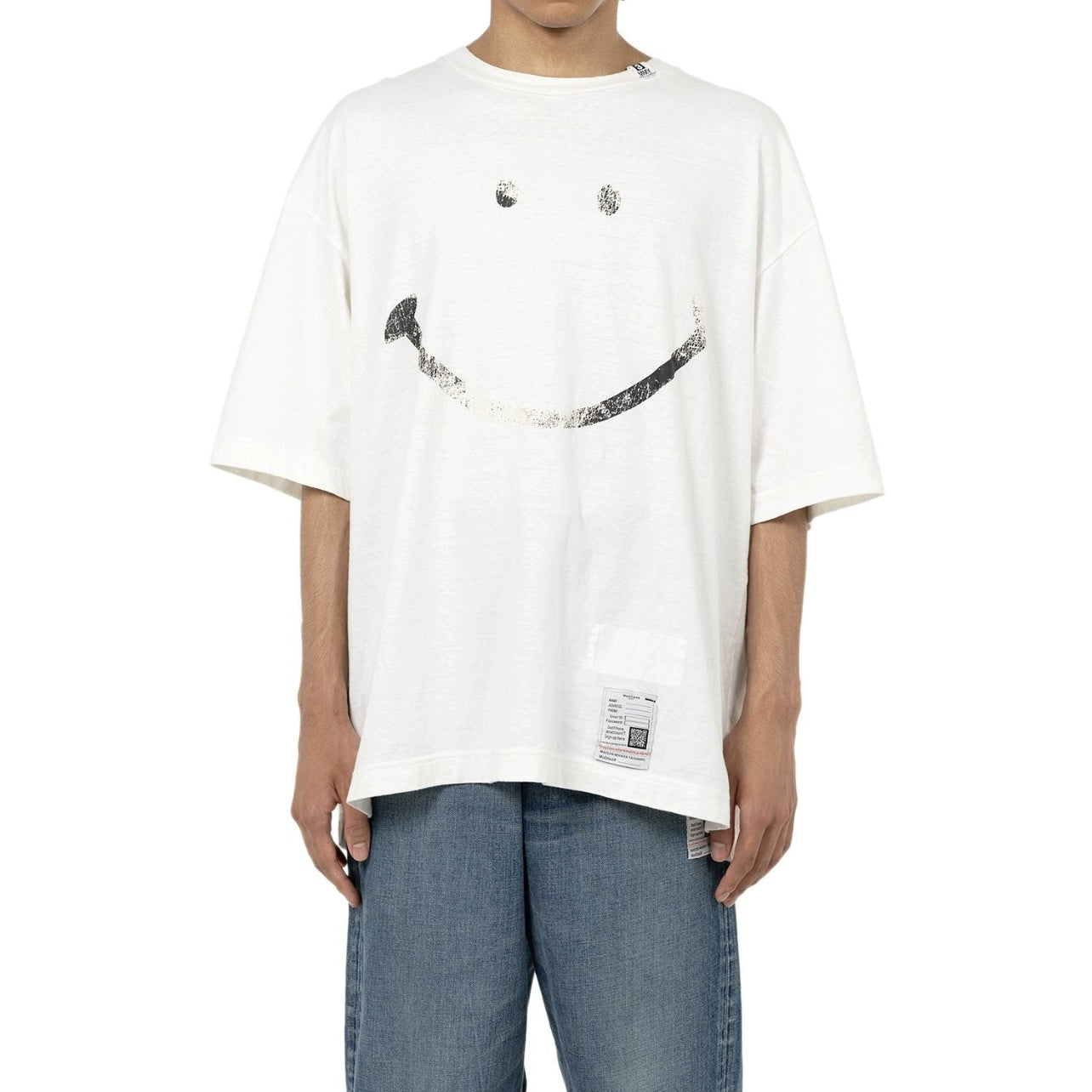Japanese casual two-color pure cotton smiley face print round collar short-sleeved T-shirt