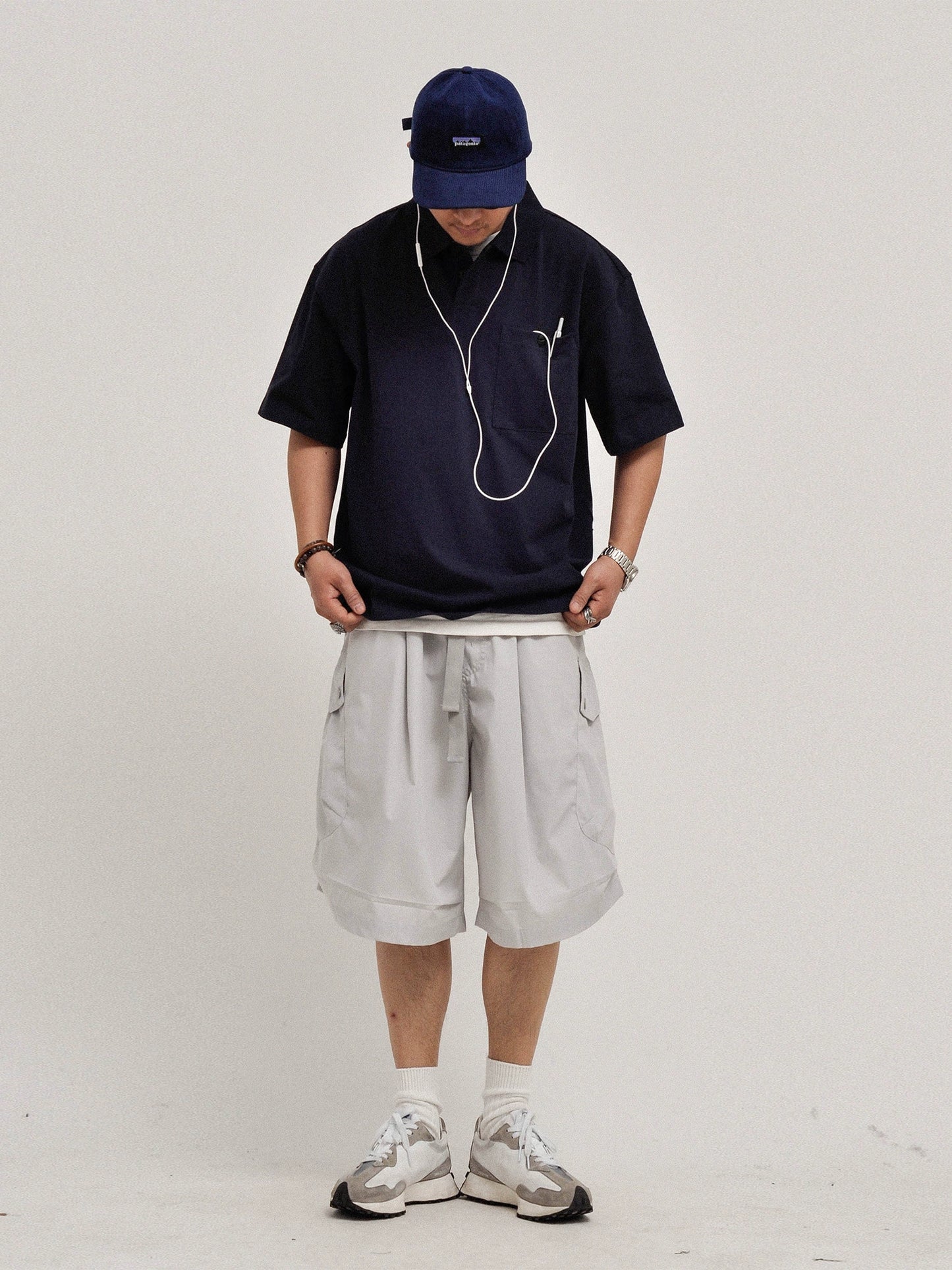 Correct version! Richao heavy 300g piqué loose silhouette cityboy solid color short sleeve polo shirt men