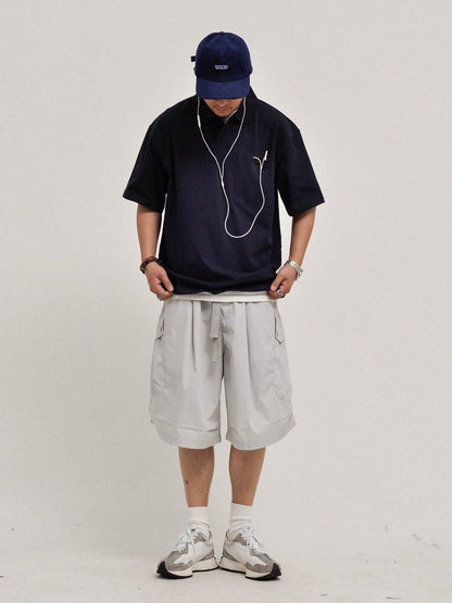 Correct version! Richao heavy 300g piqué loose silhouette cityboy solid color short sleeve polo shirt men