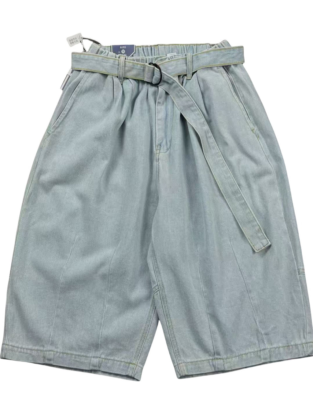 Japanese vintage washed distressed loose straight-leg denim shorts Cityboy high street elasticated waist casual shorts